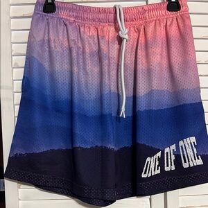 One of One -Gradient Blue ombre Pink Gym  Shorts two side slit pockets in EUC